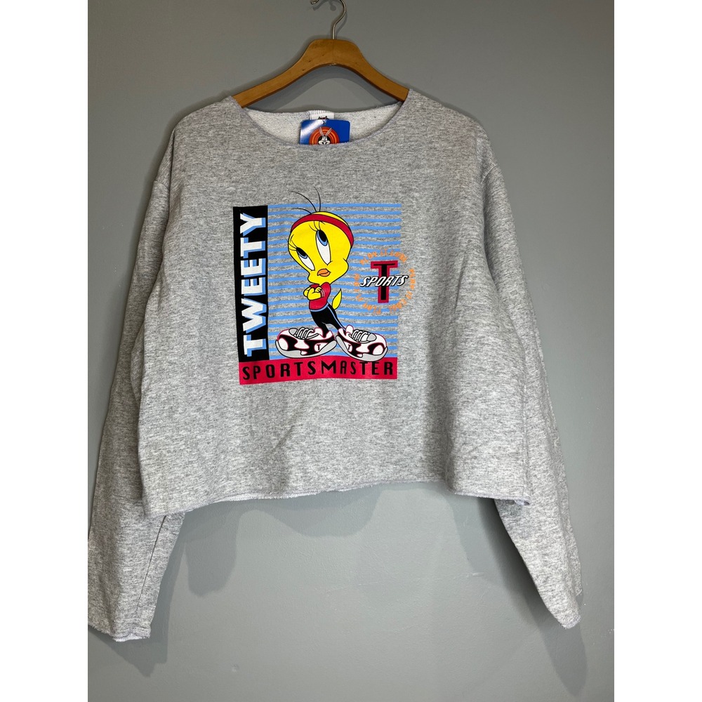 Vintage Looney Tunes Tweety Bird Cropped Sweatshirt Gray Cotton XL NWT